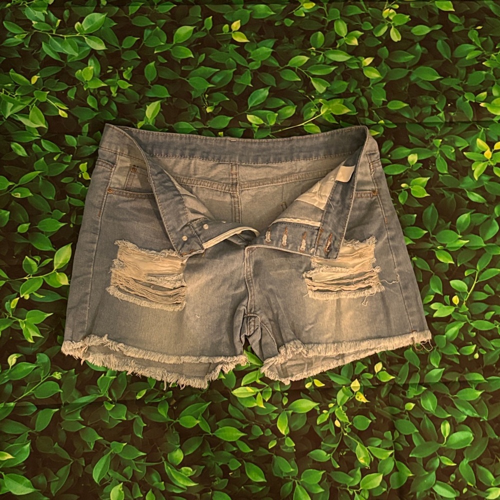 Blue Distressed Button Fly Jean Shorts- NWOT